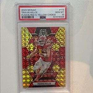❤️💛2023 Mosaic Travis Kelce Fusion Red & Yellow /80 PSA 10